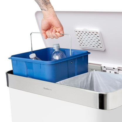Qualiazero Poubelle de recyclage rectangulaire à pédale de 16 gallons (8 gallons pour la partie double) - Acier inoxydable