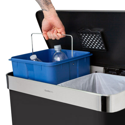 Qualiazero Poubelle de recyclage rectangulaire à pédale de 16 gallons (8 gallons pour la partie double) - Acier inoxydable