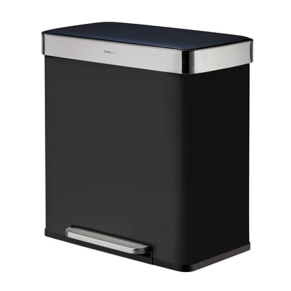 Qualiazero Poubelle de recyclage rectangulaire à pédale de 16 gallons (8 gallons pour la partie double) - Acier inoxydable