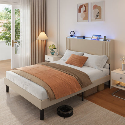 Lit capitonné avec chevet à oreilles et capitonnage vertical, taille Queen/Double