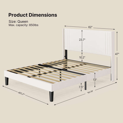 Lit capitonné avec chevet à oreilles et capitonnage vertical, taille Queen/Double