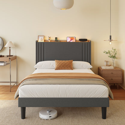 Lit capitonné avec chevet à oreilles et capitonnage vertical, taille Queen/Double