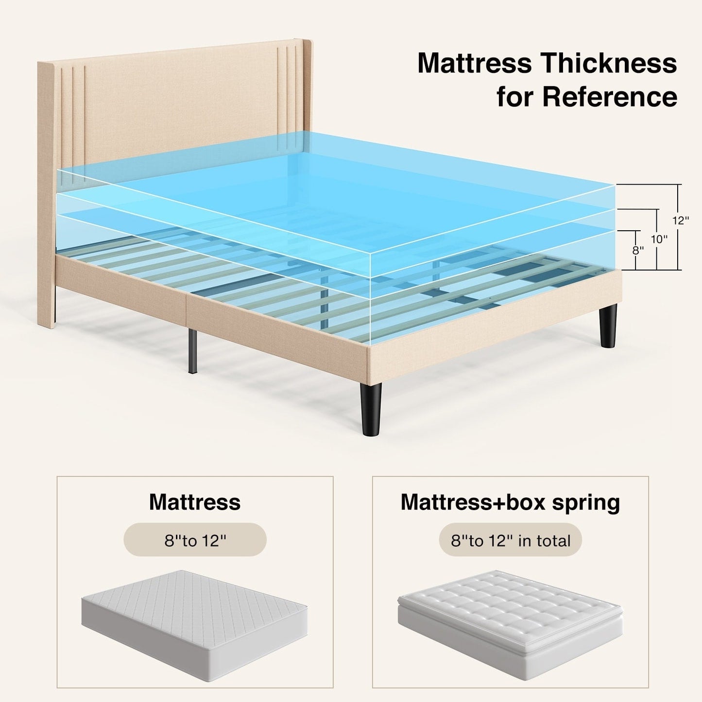 Lit capitonné avec chevet à oreilles et capitonnage vertical, taille Queen/Double