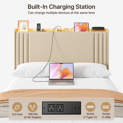 Lit capitonné avec chevet à oreilles et capitonnage vertical, taille Queen/Double