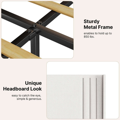 Lit capitonné avec chevet à oreilles et capitonnage vertical, taille Queen/Double