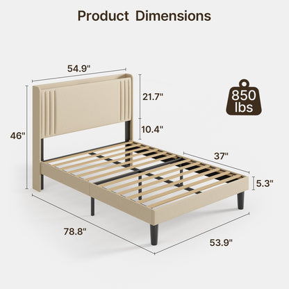 Lit capitonné avec chevet à oreilles et capitonnage vertical, taille Queen/Double
