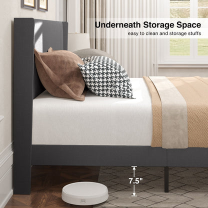 Lit capitonné avec chevet à oreilles et capitonnage vertical, taille Queen/Double