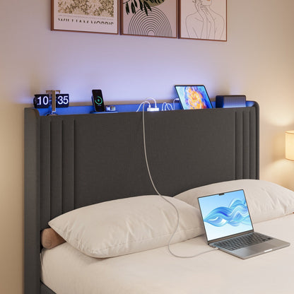 Lit capitonné avec chevet à oreilles et capitonnage vertical, taille Queen/Double