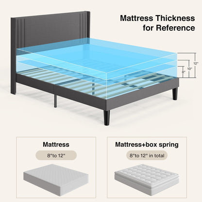 Lit capitonné avec chevet à oreilles et capitonnage vertical, taille Queen/Double