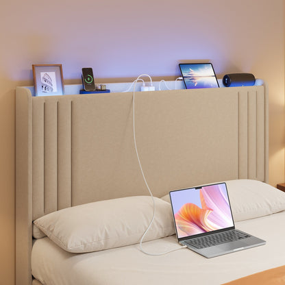 Lit capitonné avec chevet à oreilles et capitonnage vertical, taille Queen/Double