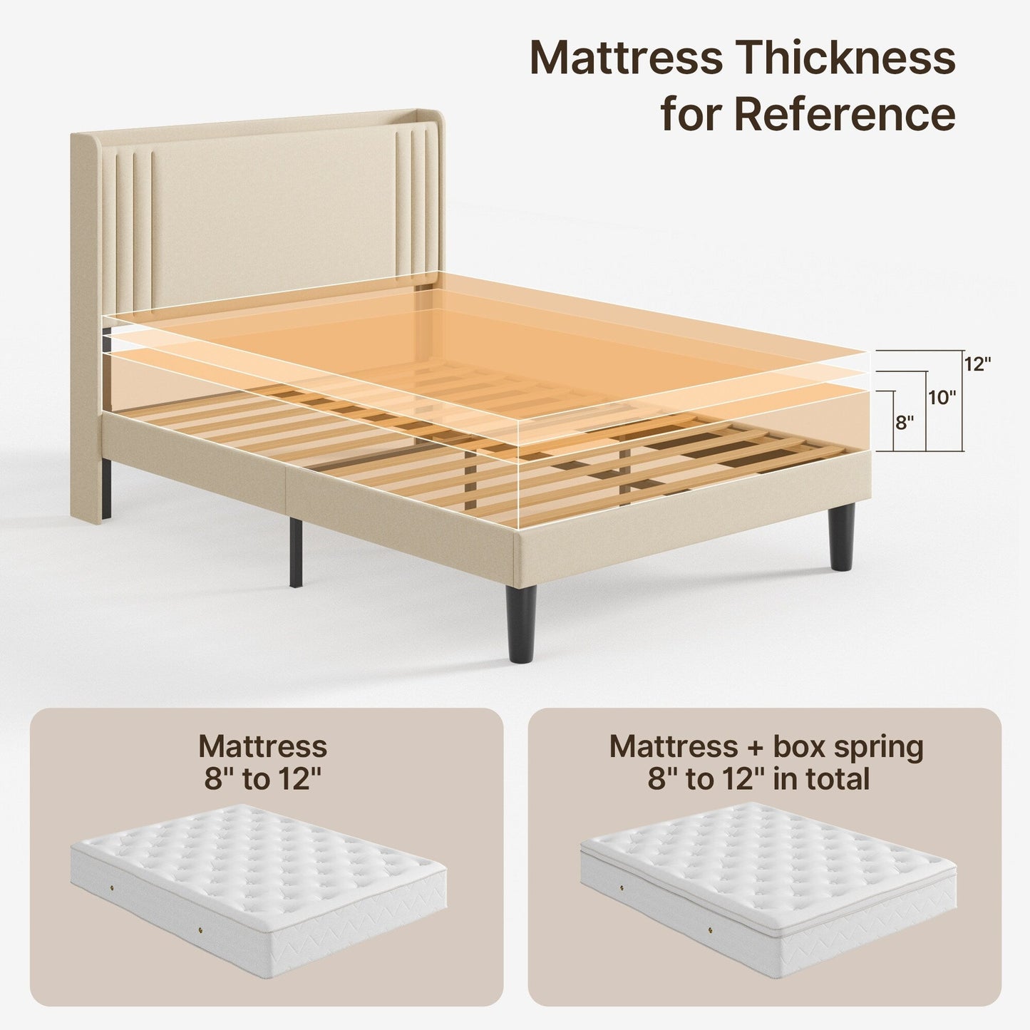 Lit capitonné avec chevet à oreilles et capitonnage vertical, taille Queen/Double