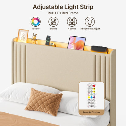 Lit capitonné avec chevet à oreilles et capitonnage vertical, taille Queen/Double