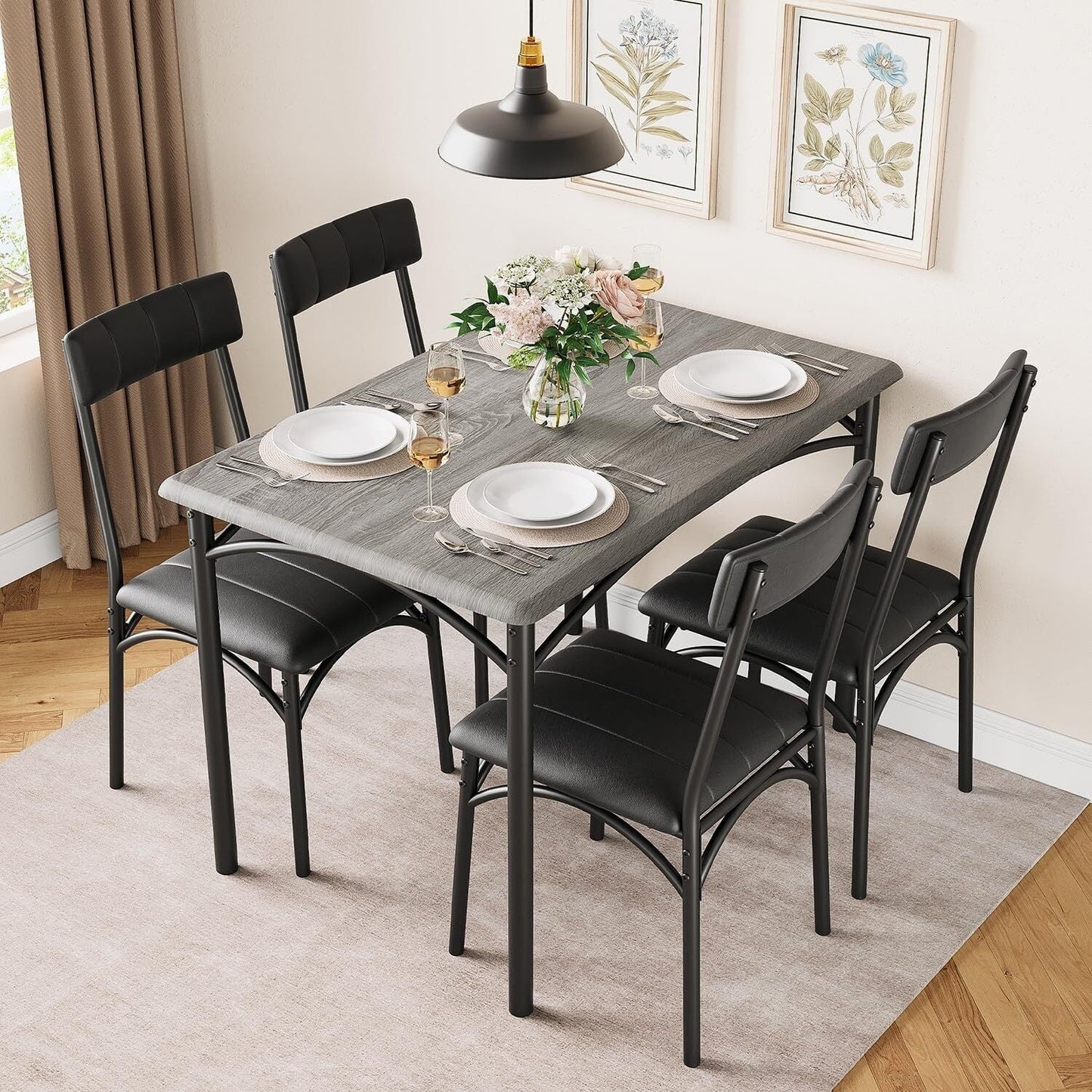 Ensemble de table à manger rectangulaire pour 4 personnes avec chaises rembourrées