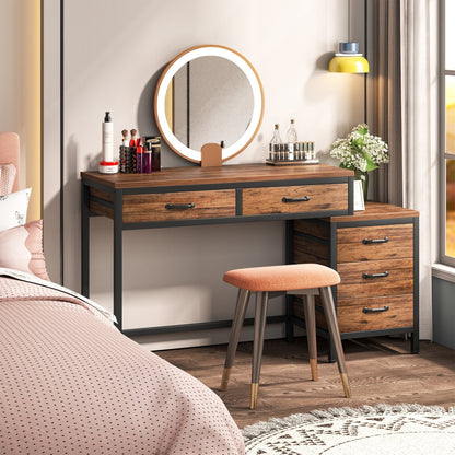 Bureau d'ordinateur réversible avec 5 tiroirs, bureau de travail à domicile avec tiroir pour classeur et support pour imprimante