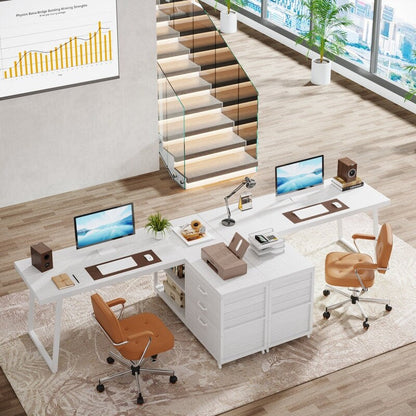 Bureau en forme de L réversible avec tiroirs à dossiers, bureau d'ordinateur d'angle