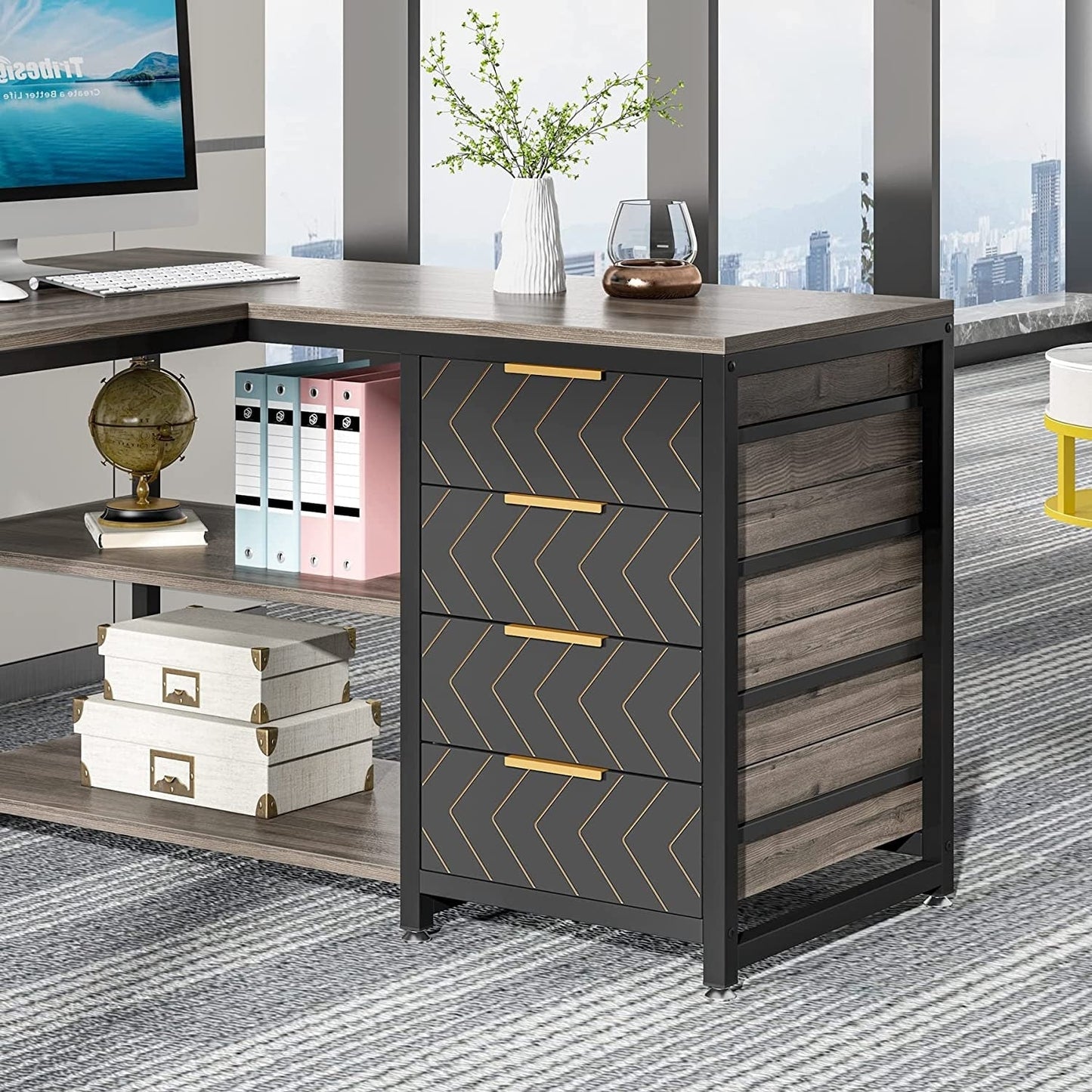 Bureau d'ordinateur en forme de L réversible, bureau de travail robuste, station de travail.