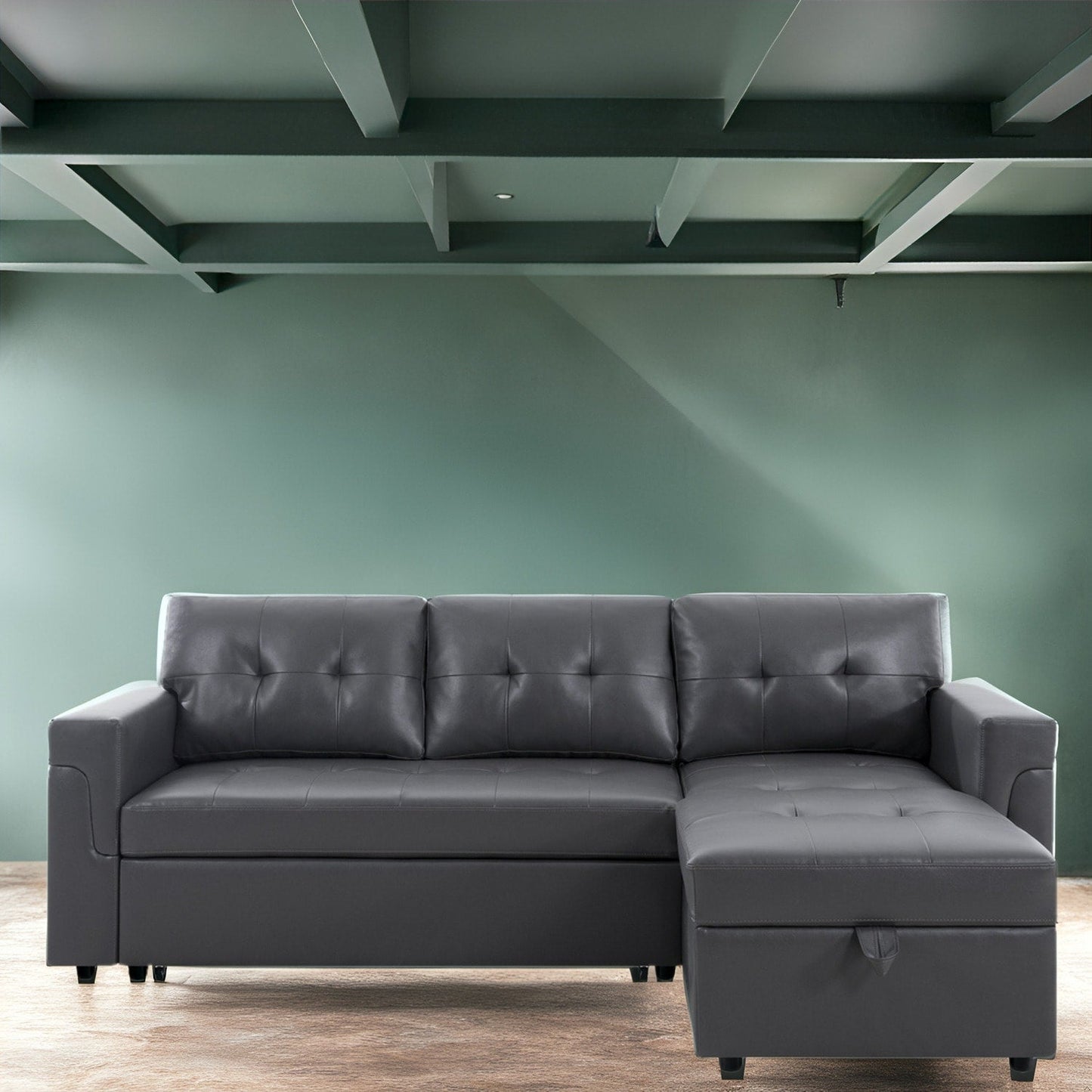 Canapé d'angle réversible avec lit escamotable, chaise longue avec rangement intégré, pieds robustes,