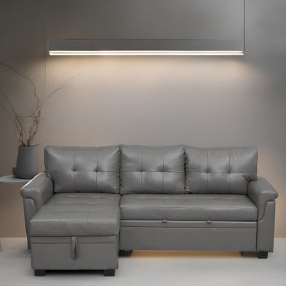 Canapé d'angle réversible avec lit escamotable, chaise longue avec rangement intégré, pieds robustes,