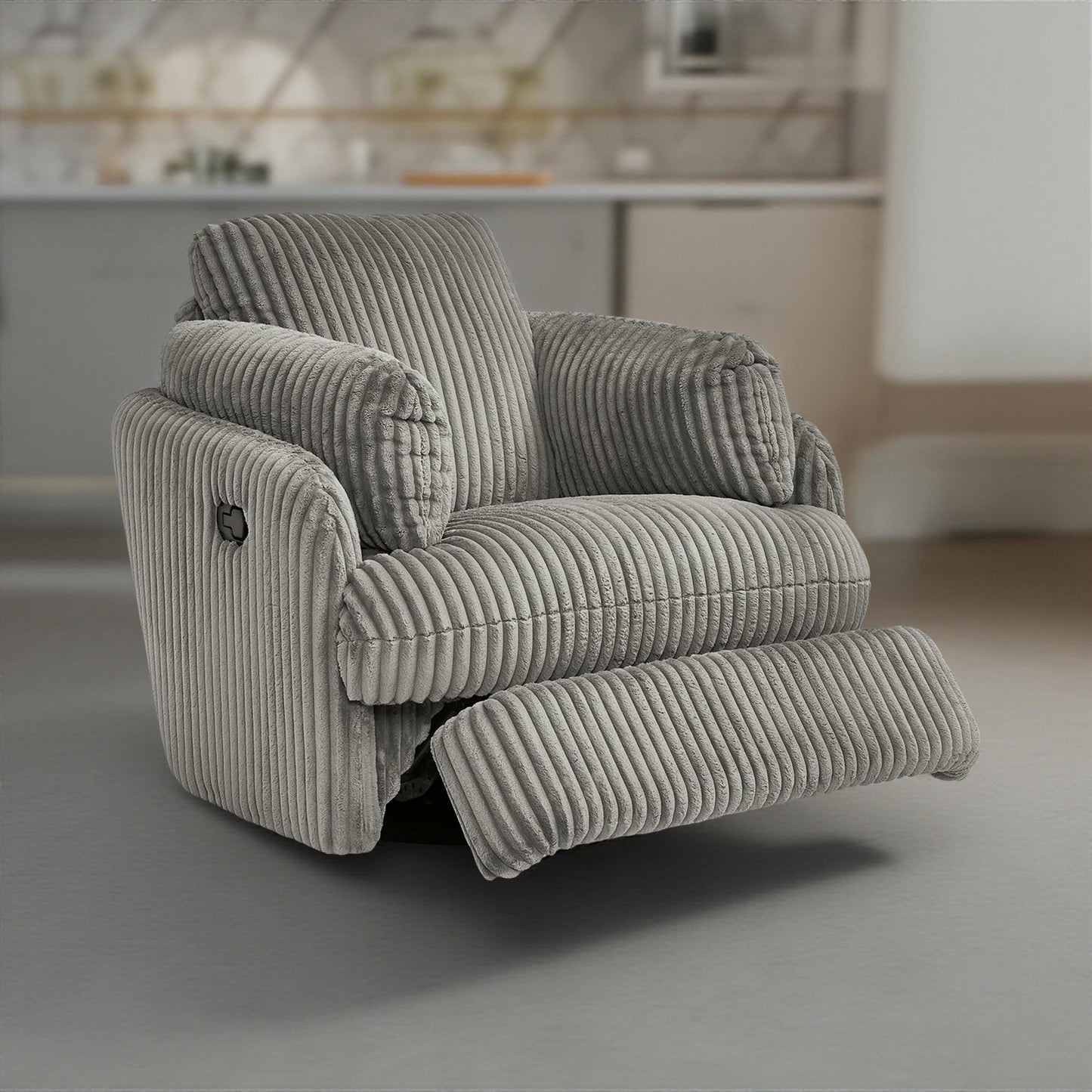 Fauteuil inclinable pivotant Rikki, glissement manuel, tissu velours gris, 2 coussins