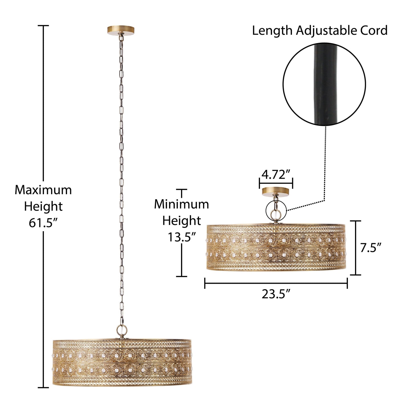 River of Goods Bryar Lustre en laiton et cristal à 3 lumières de 23,5 W - 23,5 x 23,5 x 61,5