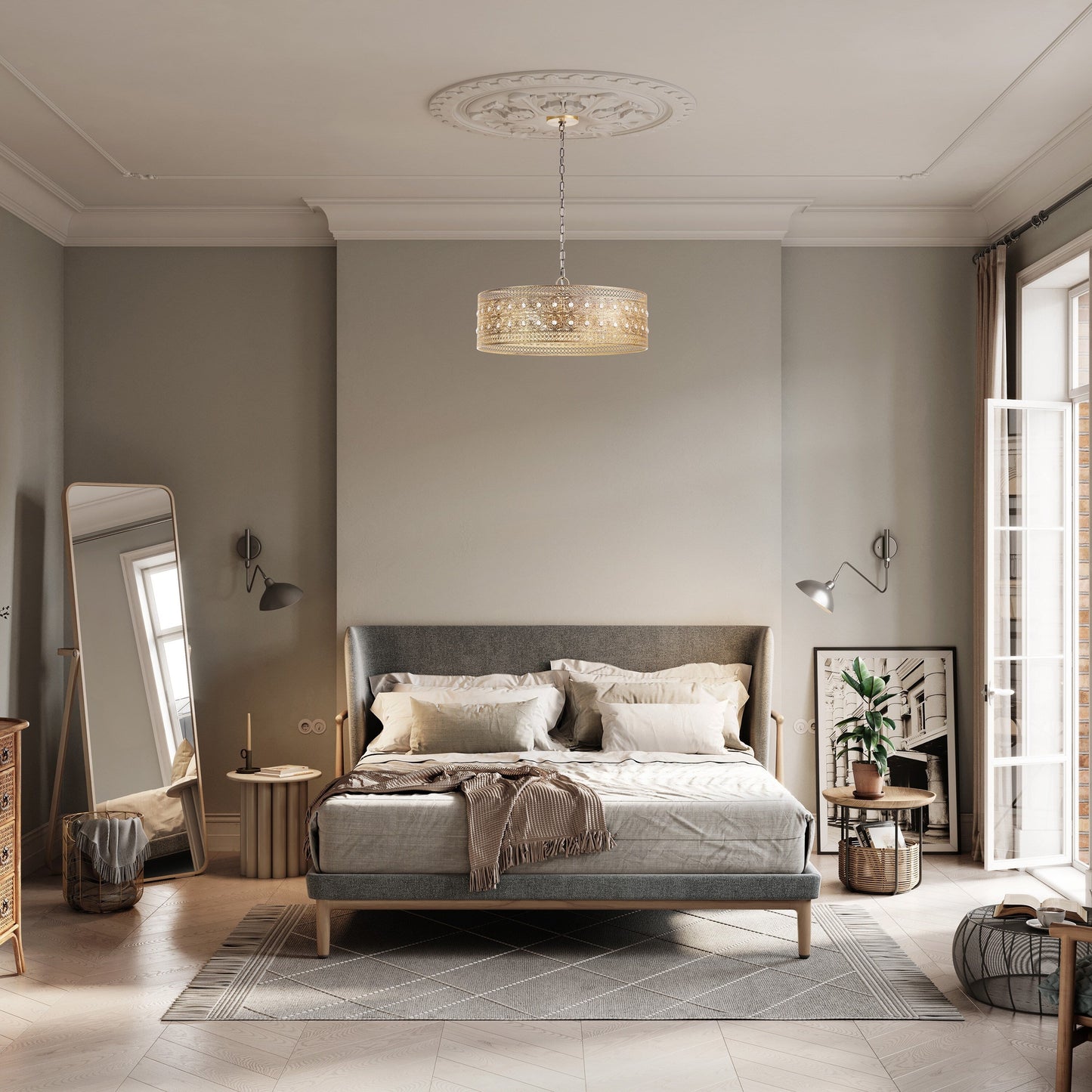 River of Goods Bryar Lustre en laiton et cristal à 3 lumières de 23,5 W - 23,5 x 23,5 x 61,5