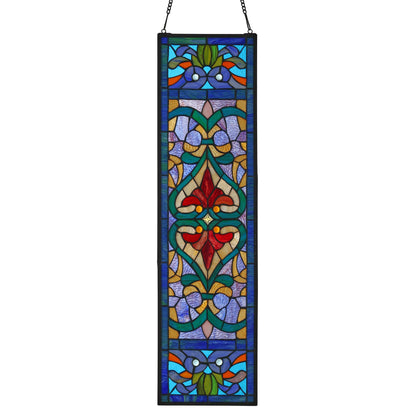 Panneau de fenêtre en verre dépoli à motifs de fleur de lis de style victorien de River of Goods - 24,1L x 0,6W x 91,4H (cm)