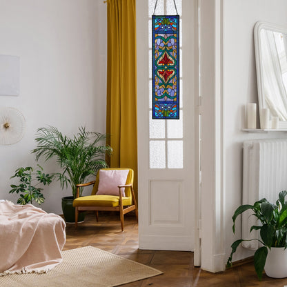 Panneau de fenêtre en verre dépoli à motifs de fleur de lis de style victorien de River of Goods - 24,1L x 0,6W x 91,4H (cm)