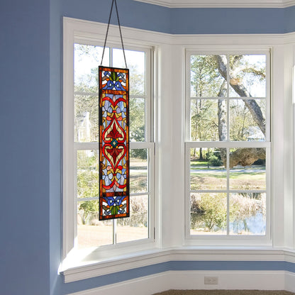 Panneau de fenêtre en verre dépoli à motifs de fleur de lis de style victorien de River of Goods - 24,1L x 0,6W x 91,4H (cm)