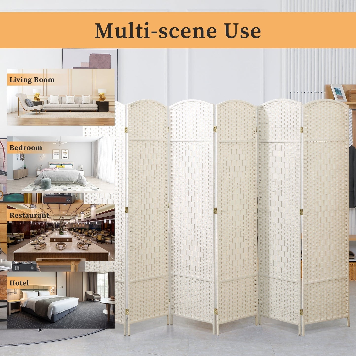 Paravent pliable, séparateur de pièce, hauteur 1,8 m, en fibre tressée, à poser au sol, pour plus d'intimité