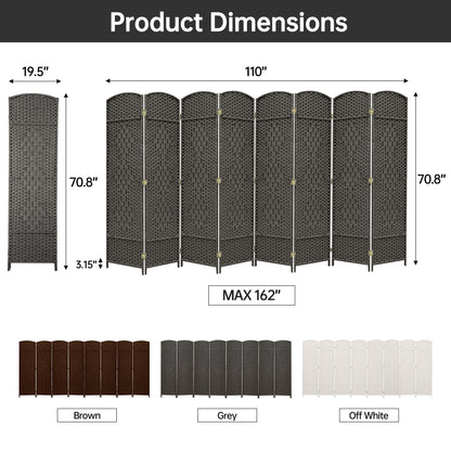 Paravent pliable, séparateur de pièce, hauteur 1,8 m, en fibre tressée, à poser au sol, pour plus d'intimité