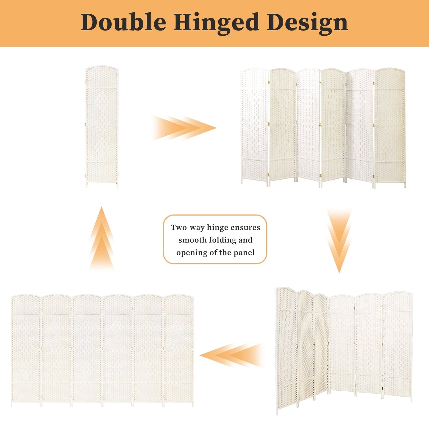 Paravent pliable, séparateur de pièce, hauteur 1,8 m, en fibre tressée, à poser au sol, pour plus d'intimité