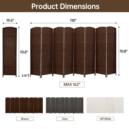 Paravent pliable, séparateur de pièce, hauteur 1,8 m, en fibre tressée, à poser au sol, pour plus d'intimité