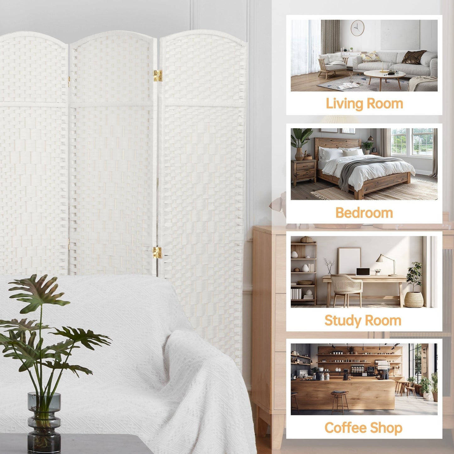 Paravent pliable, séparateur de pièce, hauteur 1,8 m, en fibre tressée, à poser au sol, pour plus d'intimité