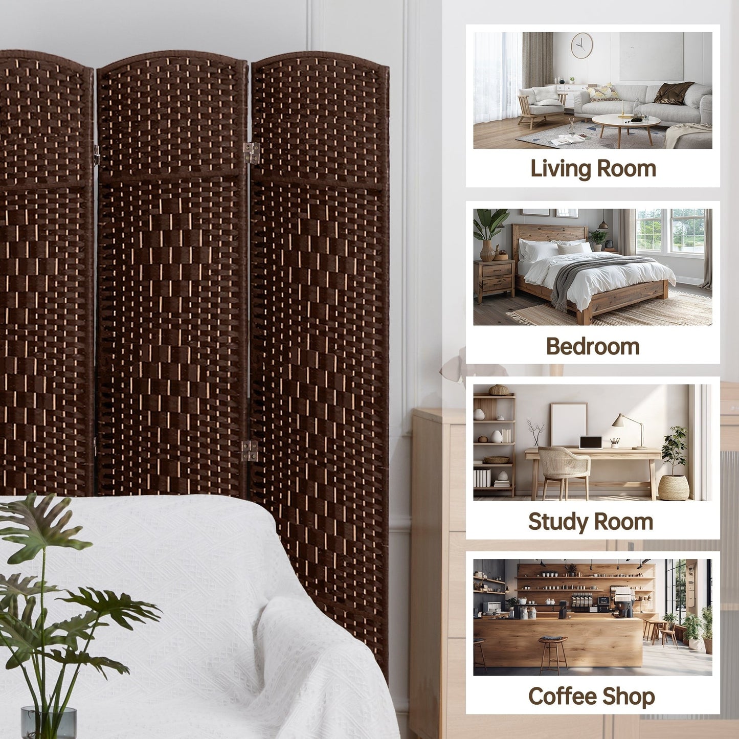 Paravent pliable, séparateur de pièce, hauteur 1,8 m, en fibre tressée, à poser au sol, pour plus d'intimité