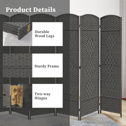 Paravent pliable, séparateur de pièce, hauteur 1,8 m, en fibre tressée, à poser au sol, pour plus d'intimité