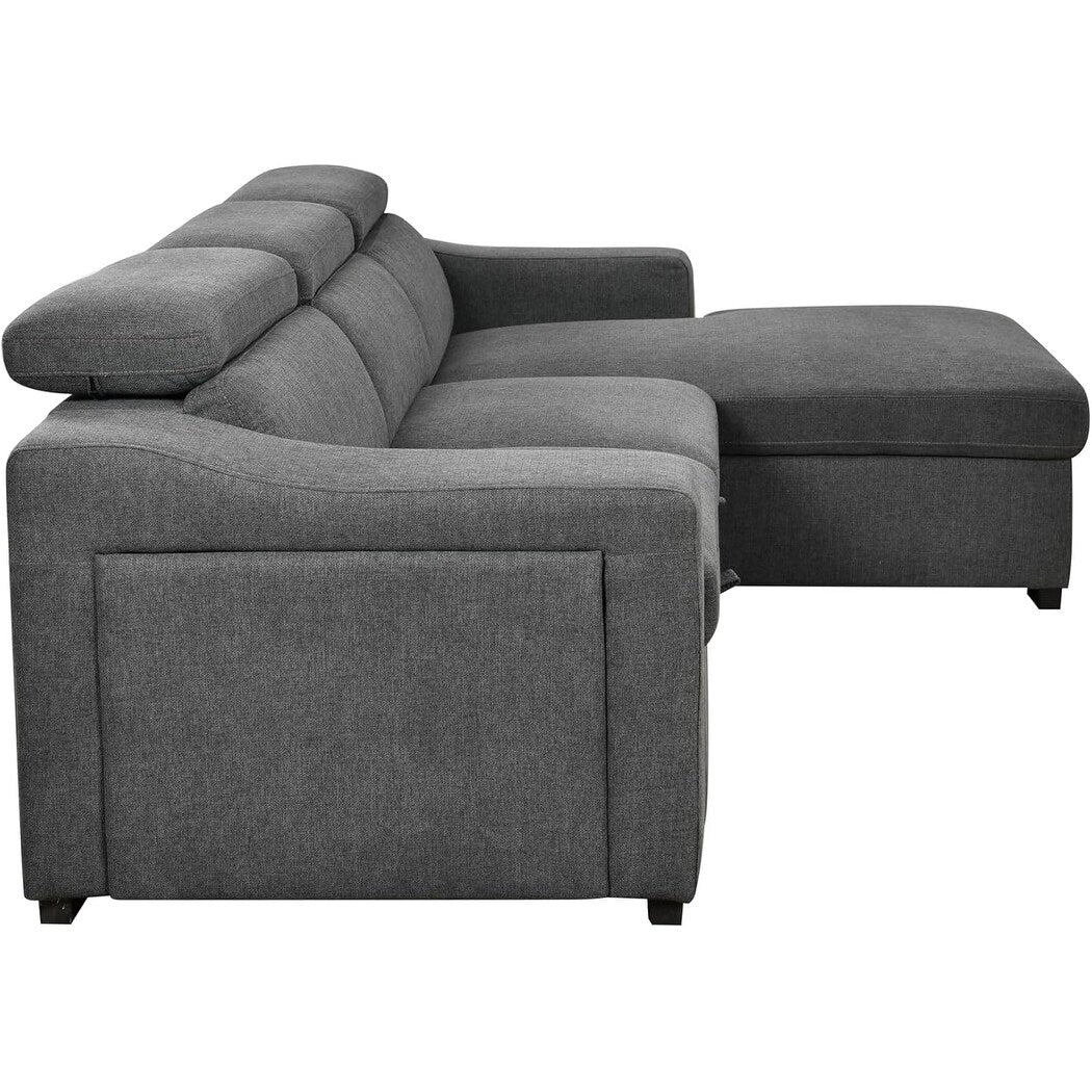 Roomfitters 103 Canapé Sectionnel Convertible avec Chaise Longue de Rangement, Appuie-Têtes Réglables, Canapé d'Angle Couchage en Forme de L, Gris Foncé