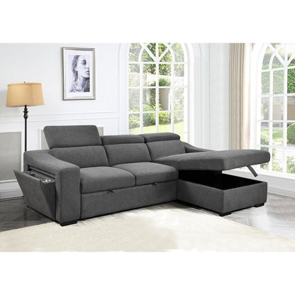 Roomfitters 103 Canapé Sectionnel Convertible avec Chaise Longue de Rangement, Appuie-Têtes Réglables, Canapé d'Angle Couchage en Forme de L, Gris Foncé