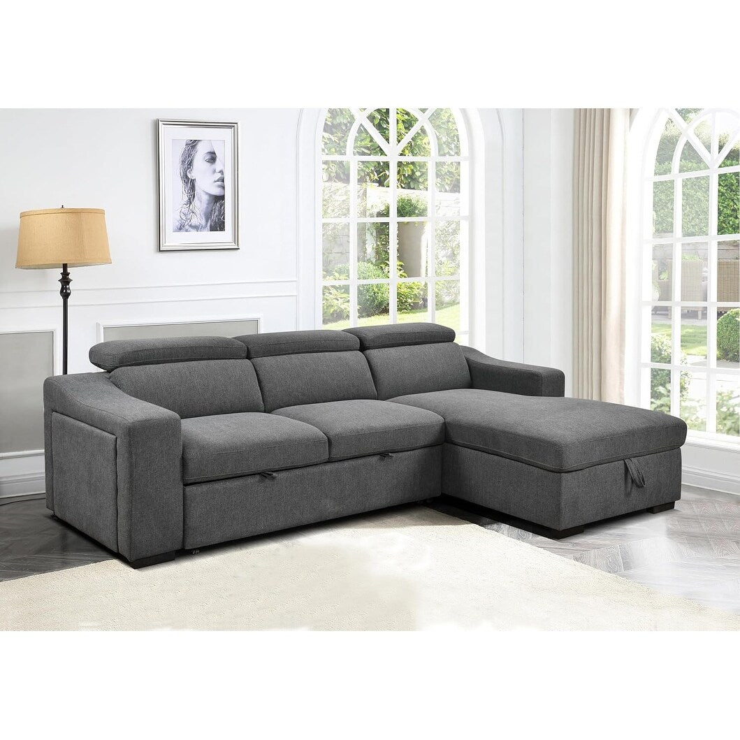 Roomfitters 103 Canapé Sectionnel Convertible avec Chaise Longue de Rangement, Appuie-Têtes Réglables, Canapé d'Angle Couchage en Forme de L, Gris Foncé