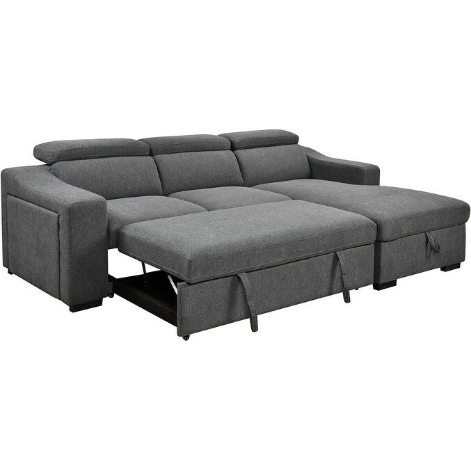 Roomfitters 103 Canapé Sectionnel Convertible avec Chaise Longue de Rangement, Appuie-Têtes Réglables, Canapé d'Angle Couchage en Forme de L, Gris Foncé