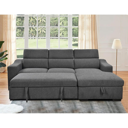 Roomfitters 103 Canapé Sectionnel Convertible avec Chaise Longue de Rangement, Appuie-Têtes Réglables, Canapé d'Angle Couchage en Forme de L, Gris Foncé