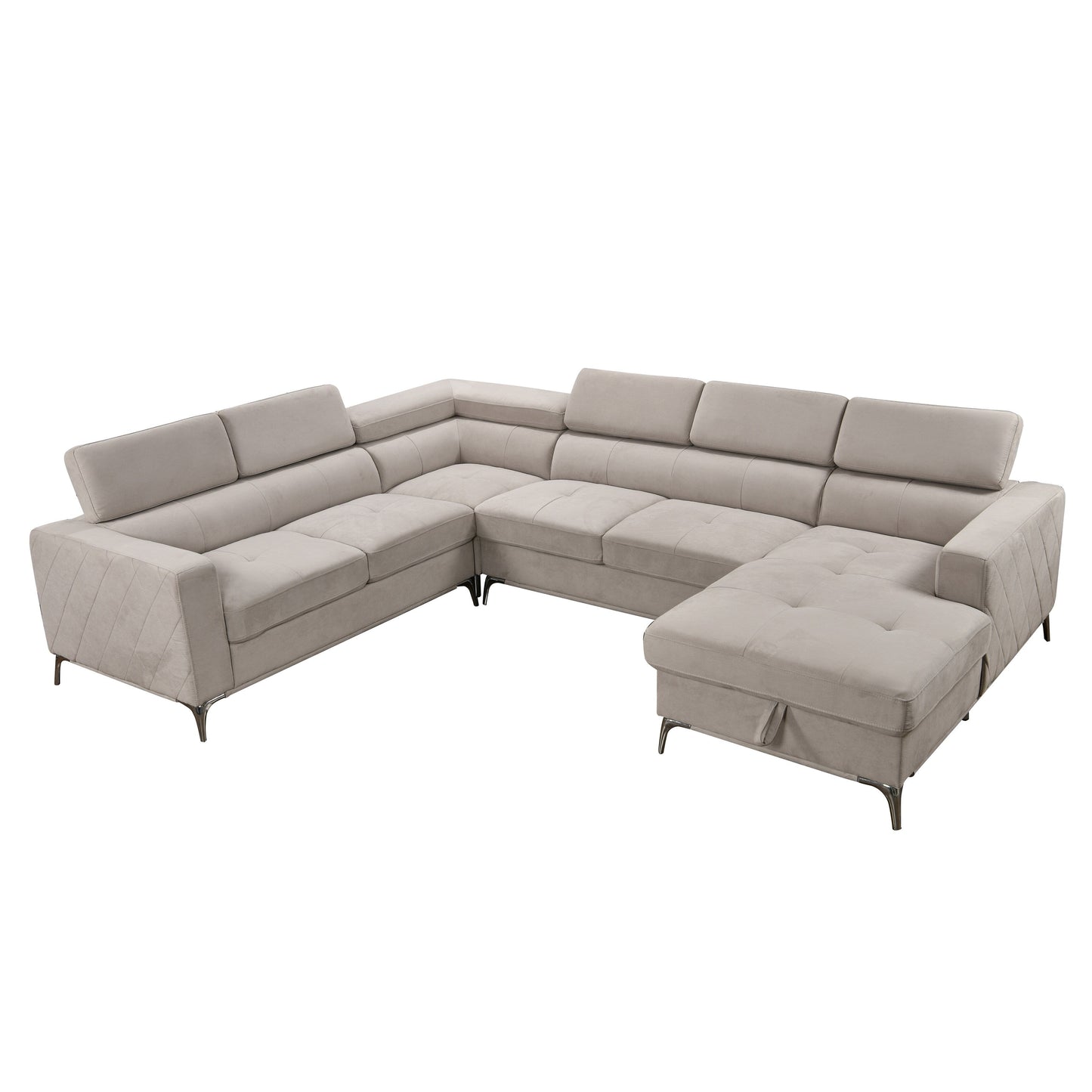 Roomfitters 122 Canapé Sectionnel Extra-Large avec Chaise Longue et Range-Ménage, Canapé Contemporain en Forme de U à 7 Places