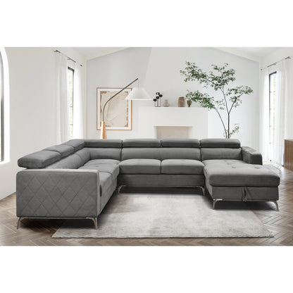 Roomfitters 122 Canapé Sectionnel Extra-Large avec Chaise Longue et Range-Ménage, Canapé Contemporain en Forme de U à 7 Places