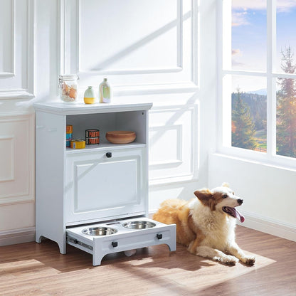 Station d'alimentation pour chien Roomfitters avec 2 gamelles surélevées, meuble de rangement basculant pour l'alimentation des animaux domestiques