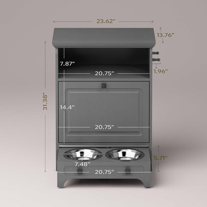 Station d'alimentation pour chien Roomfitters avec 2 gamelles surélevées, meuble de rangement basculant pour l'alimentation des animaux domestiques