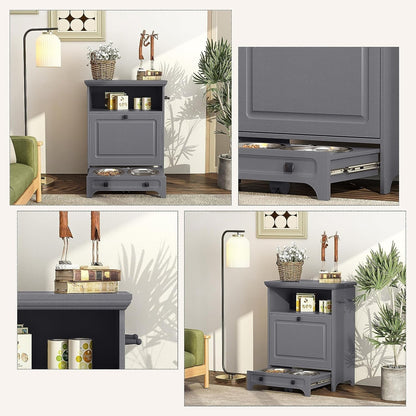 Station d'alimentation pour chien Roomfitters avec 2 gamelles surélevées, meuble de rangement basculant pour l'alimentation des animaux domestiques