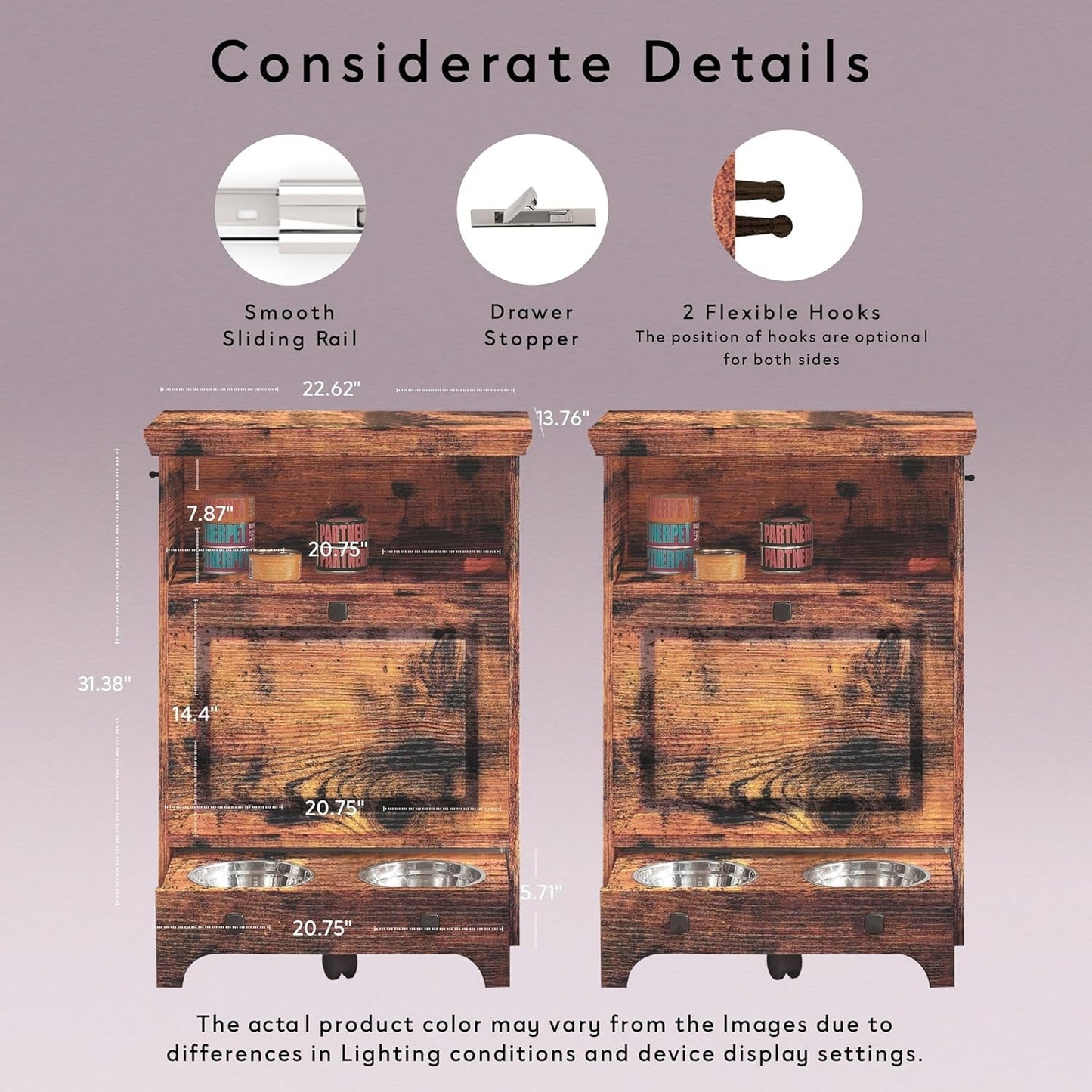 Station d'alimentation pour chien Roomfitters avec 2 gamelles surélevées, meuble de rangement basculant pour l'alimentation des animaux domestiques