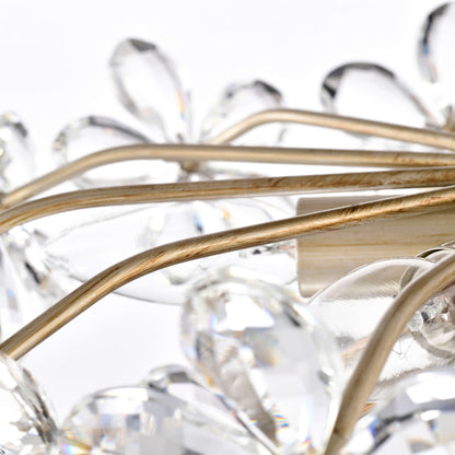 Rosa Plafonnier à 6 lumières avec cristaux en forme de fleur, couleur champagne argenté brossé - 45 cm de diamètre x 22 cm de hauteur