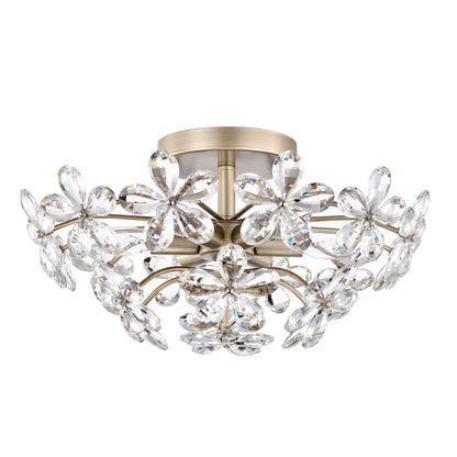 Rosa Plafonnier à 6 lumières avec cristaux en forme de fleur, couleur champagne argenté brossé - 45 cm de diamètre x 22 cm de hauteur