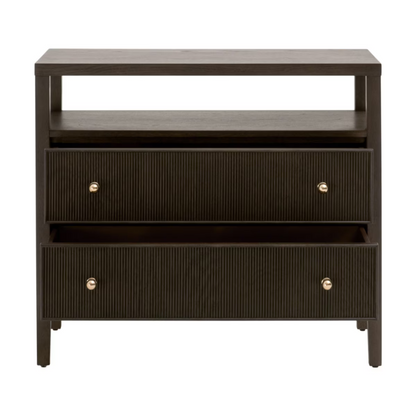 Table de chevet Rowan avec étagères ouvertes et 2 tiroirs