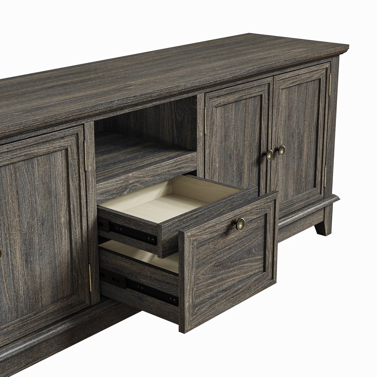 Meuble TV rustique de 183 cm (72 pouces) avec étagères réglables et rangement caché - 183 cm de largeur